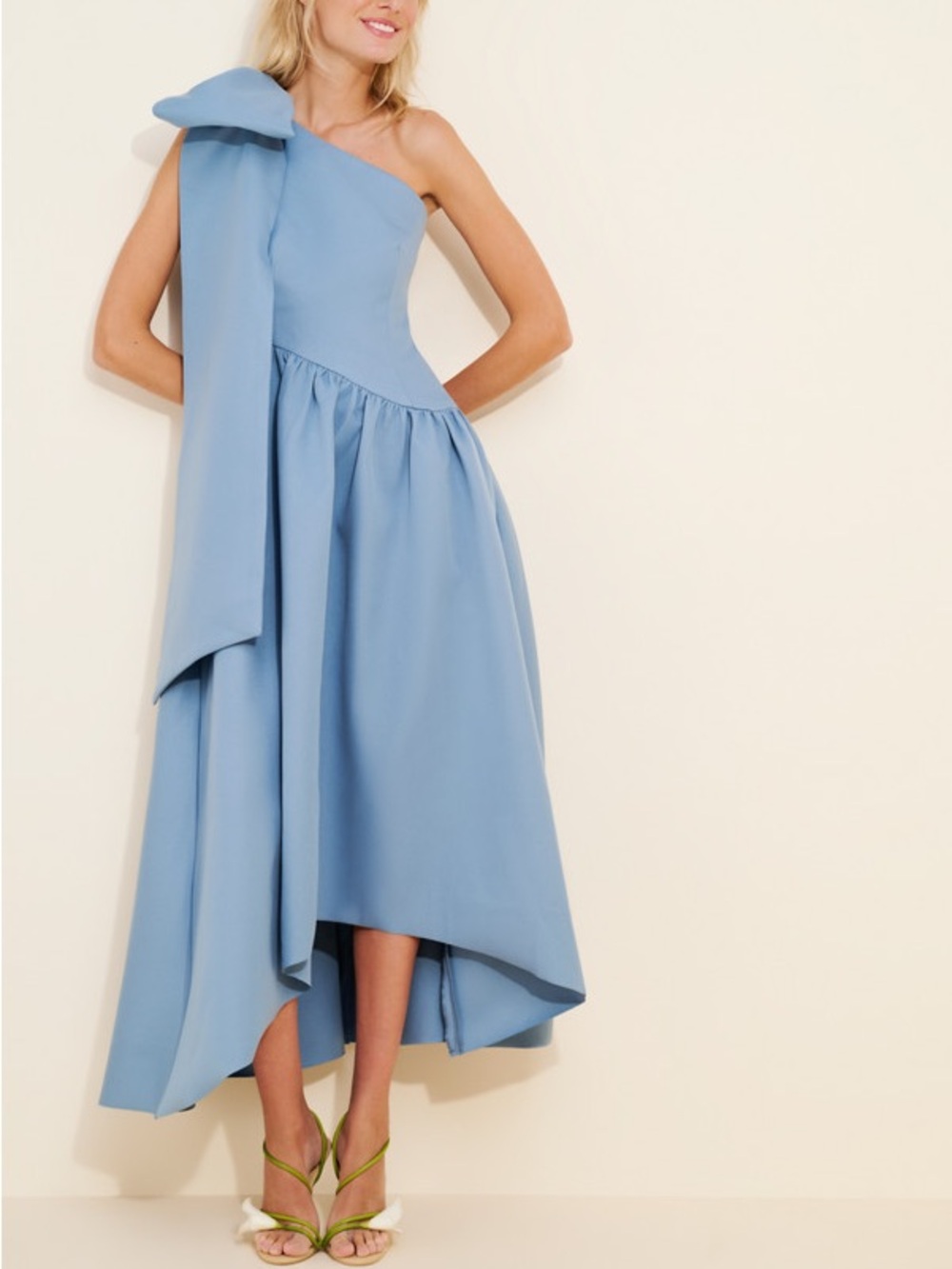 Elliatt liesel blue one shoulder bow detail midi dress 57058